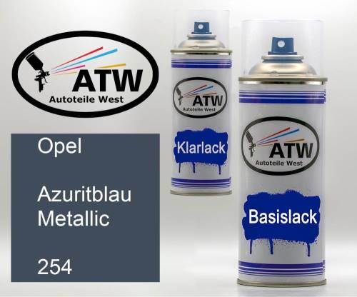 Opel, Azuritblau Metallic, 254: 400ml Sprühdose + 400ml Klarlack - Set, von ATW Autoteile West.